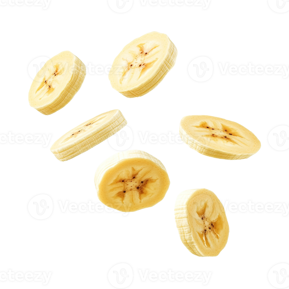 floating banana slices isolated on transparent background png