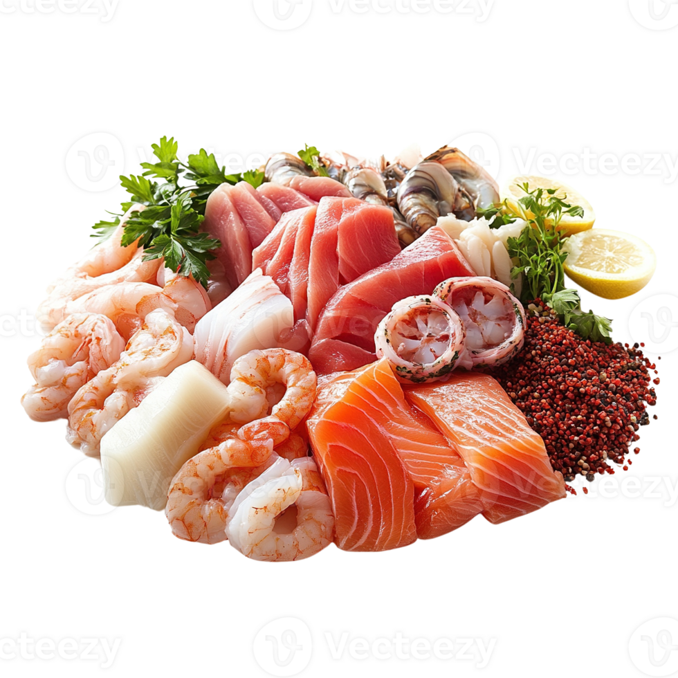 Assorted Fresh Seafood with Herbs and Vegetables png