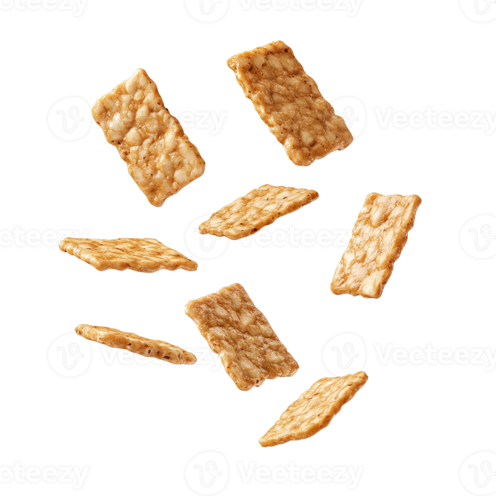 Floating Tempeh Chips on Transparent Background png