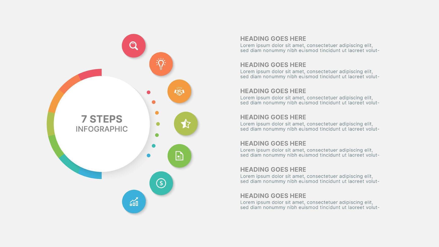 Modern Circular Round Infographic Design Template with 7 Data Points vector