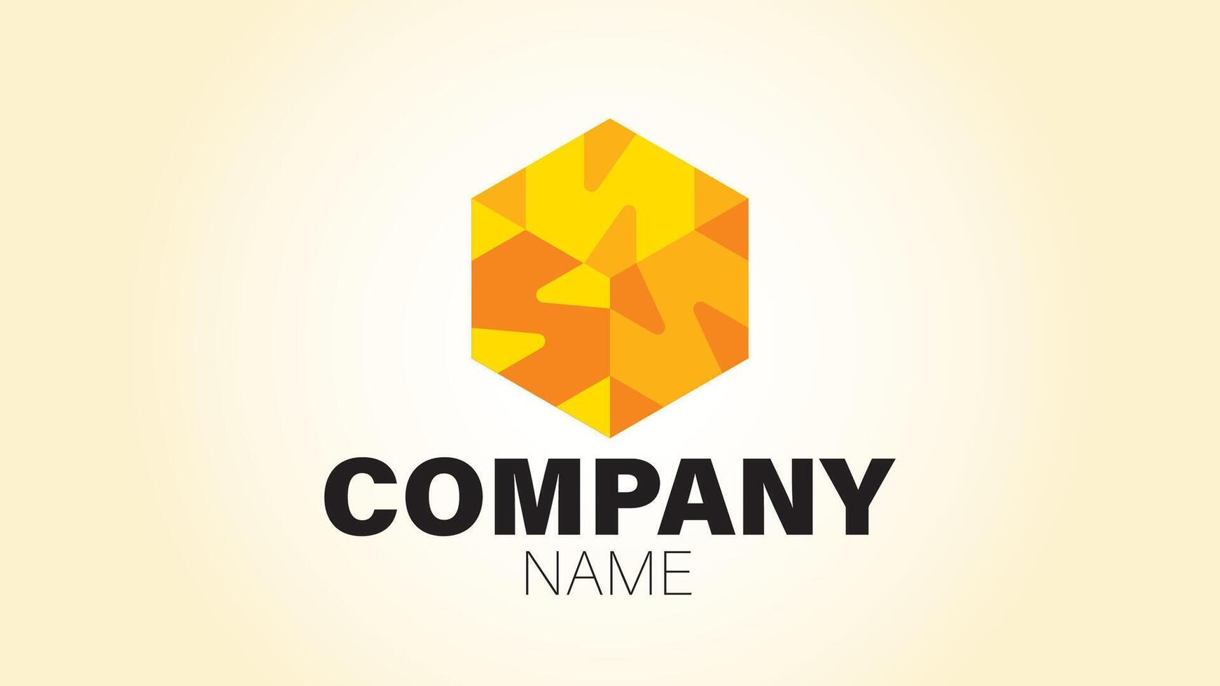 A logo for a company with an orange and yellow hexagon vector