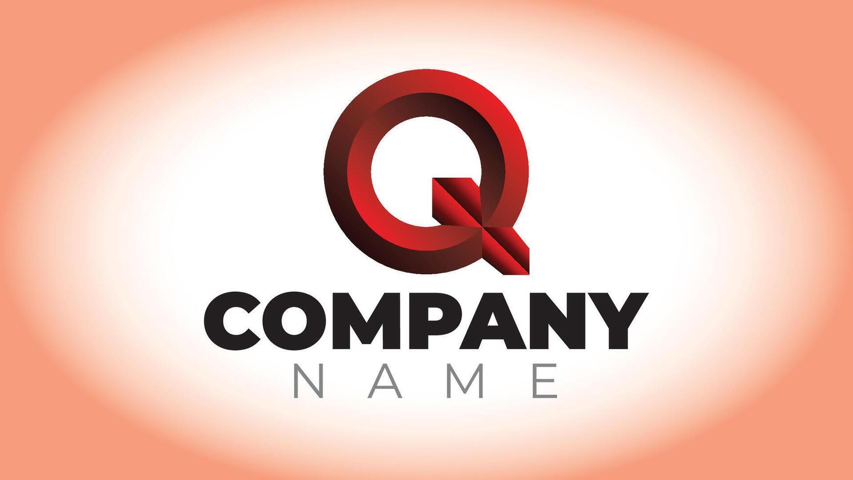 Q Logo with arrow pointing in 3d style vector