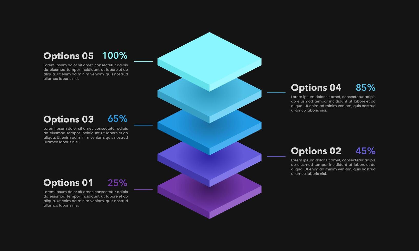 5 steps business growth infographic layer on black background. Business presentation, Banner, Brochure, Report and Strategy. vector
