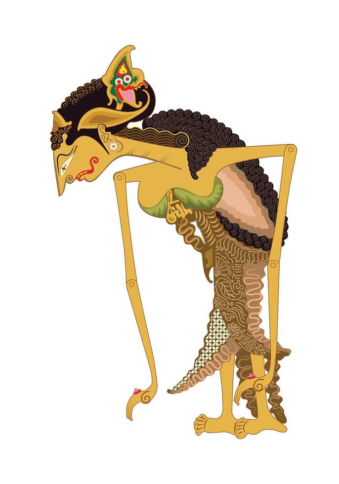 Wayang puppet, arimbi image illustration. Traditional javenese performance art. vector