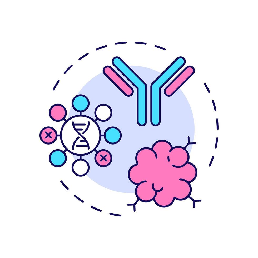 Monoclonal antibodies multi color concept icon. Immunotherapy type. Cancer treatment. Antibodies. Round shape line illustration. Abstract idea. Graphic design. Easy to use in article vector