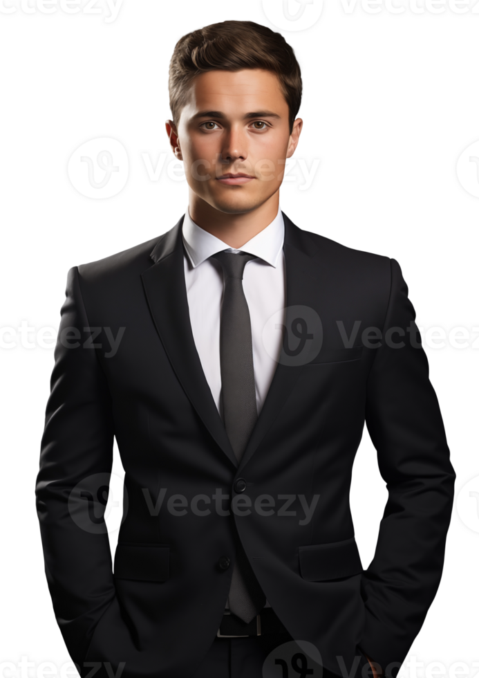 Man in a black tailored suit with a see-through background png