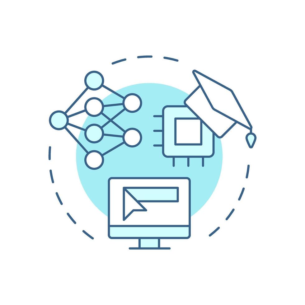 DL recommender systems soft blue concept icon. Deep learning, technology. Data processing. Round shape line illustration. Abstract idea. Graphic design. Easy to use article, blog post vector