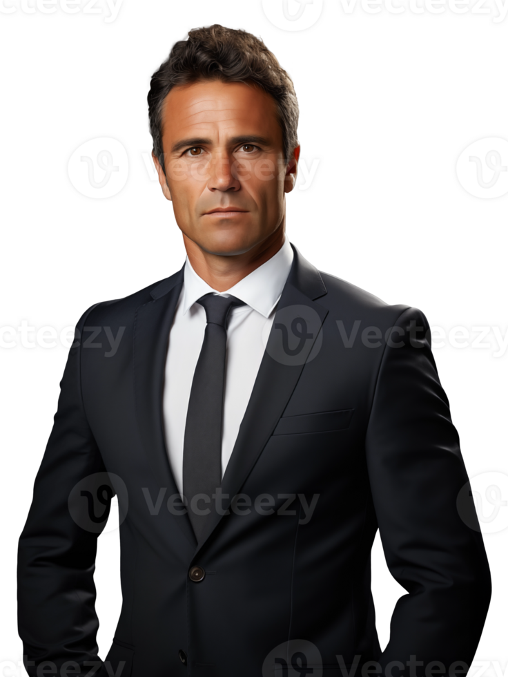 Individual dressed in a black office suit on a blank background png