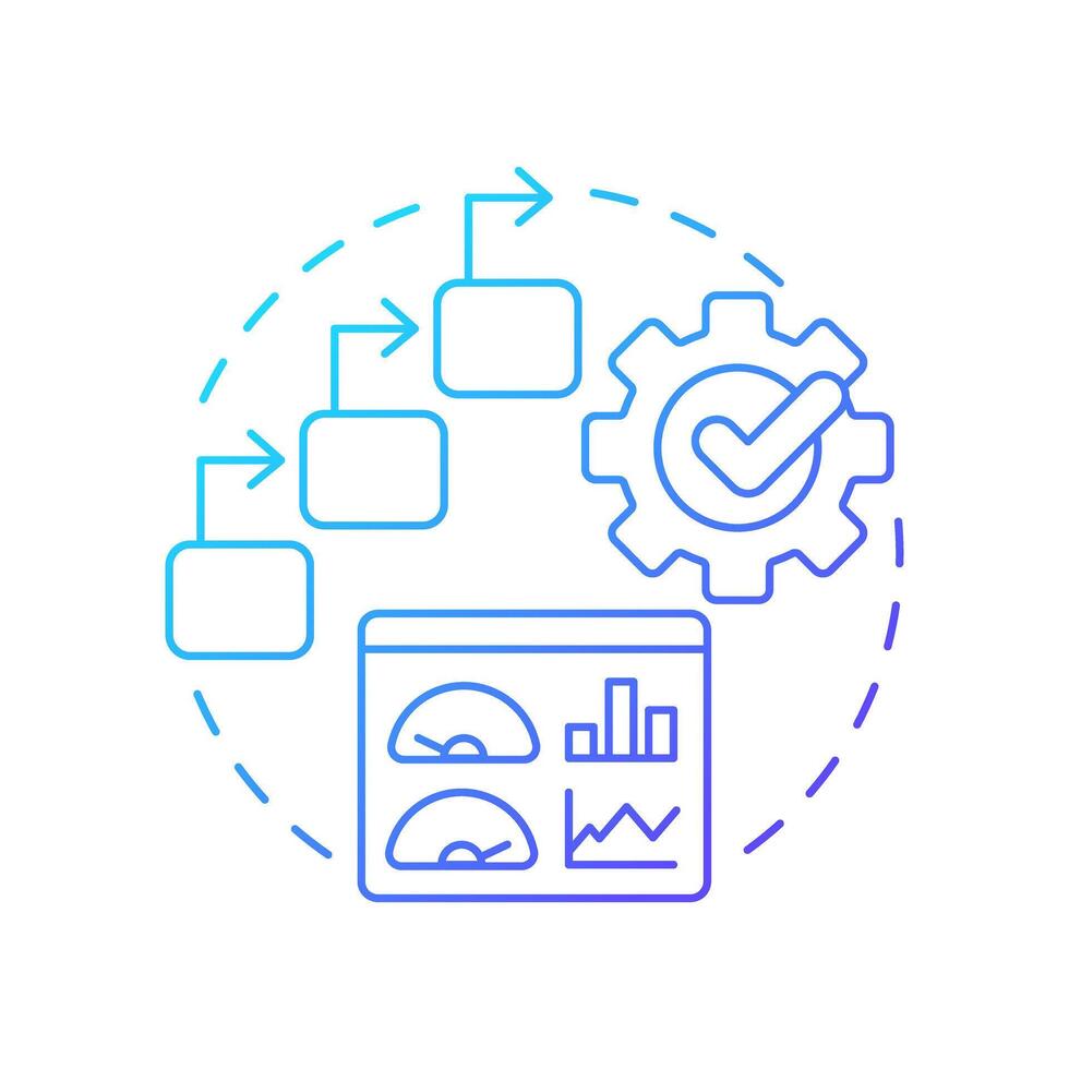 Step-by-step sop blue gradient concept icon. Efficiency metrics, statistics. Operating procedures. Round shape line illustration. Abstract idea. Graphic design. Easy to use in infographic vector