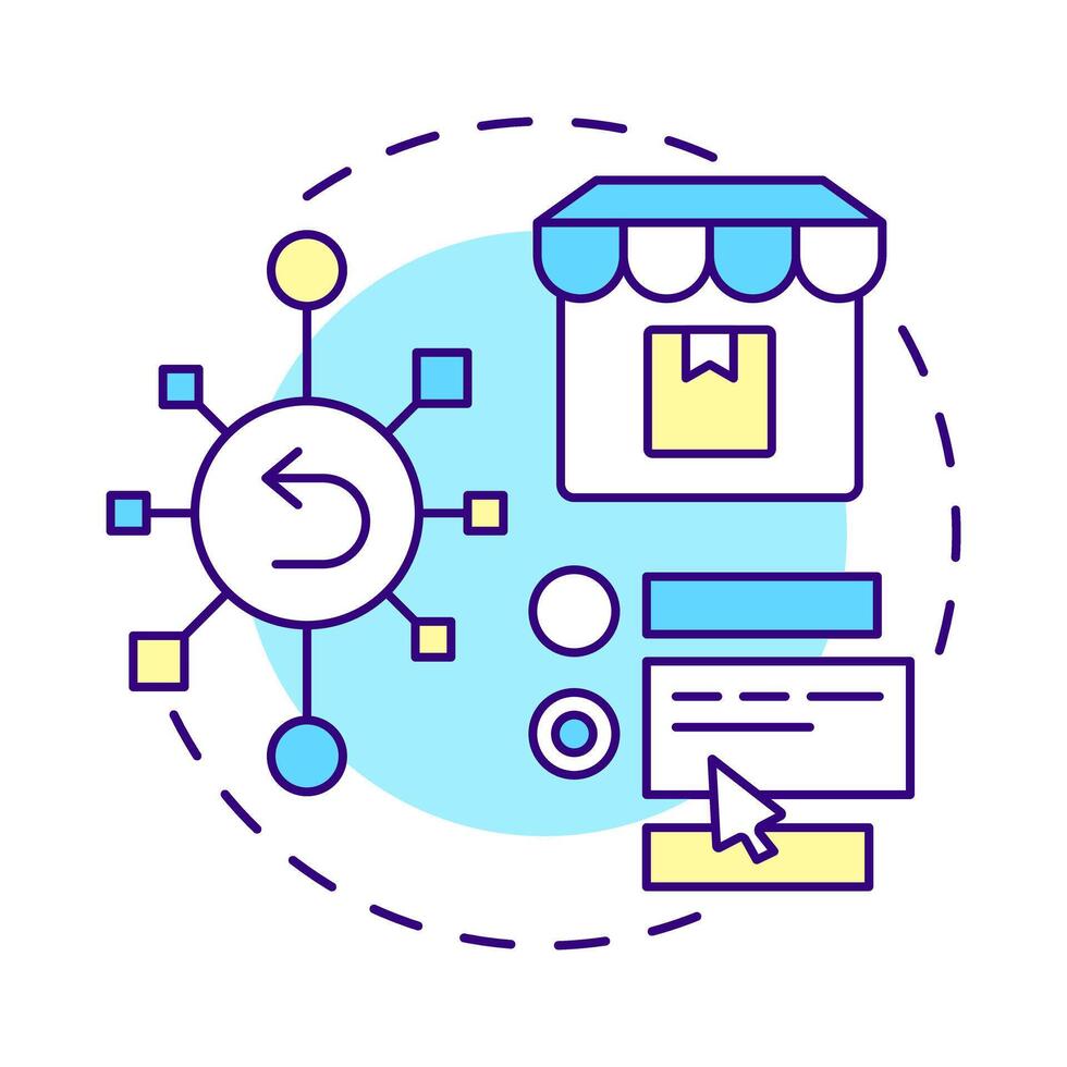 Cross-channel returns multi color concept icon. Reverse logistics strategy. Ecommerce. Digital interface. Round shape line illustration. Abstract idea. Graphic design. Easy to use in article vector