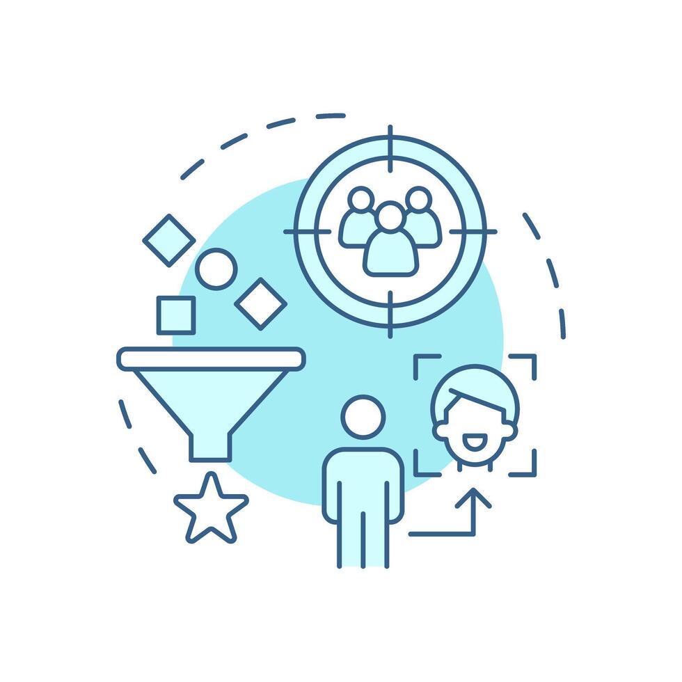 User-based filtering soft blue concept icon. Target audience, personalized content. Data management. Round shape line illustration. Abstract idea. Graphic design. Easy to use article, blog post vector