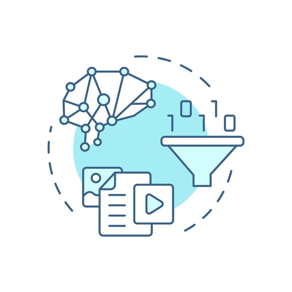 Knowledge-based filtering soft blue concept icon. Artificial intelligence, machine learning. Round shape line illustration. Abstract idea. Graphic design. Easy to use article, blog post vector