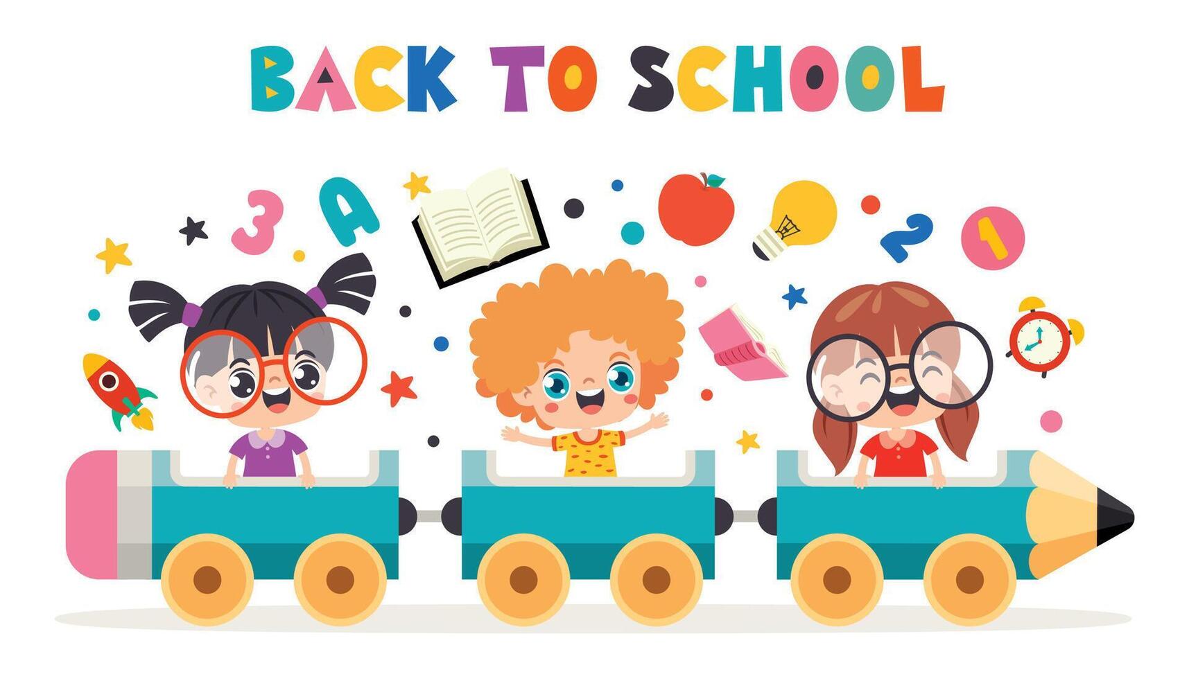 Cartoon Kids Riding Pencil Train vector