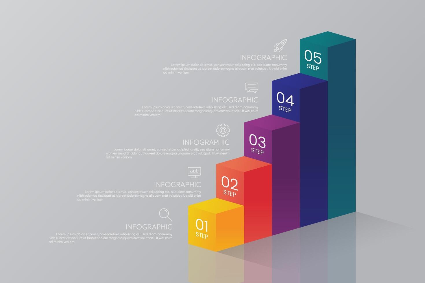5 Steps Bar Chart Infographic Template with Icons vector