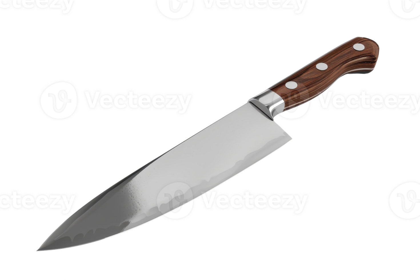 High-quality chef's knife with a sharp, stainless steel blade and a sturdy wooden handle, ideal for professional and home kitchen use. png