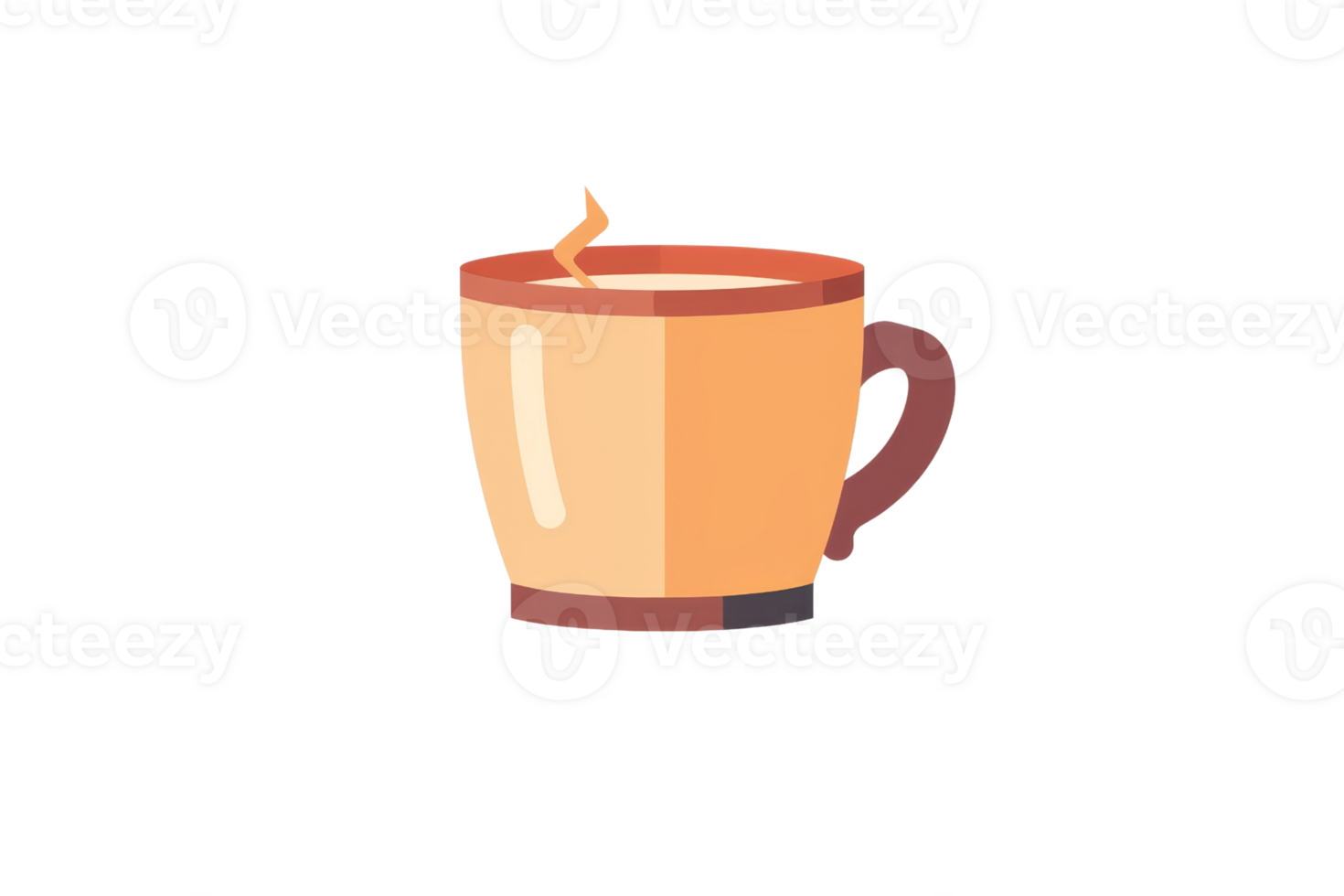 A cup of coffee or tea on a white background, the cup is brown with a brown handle. png