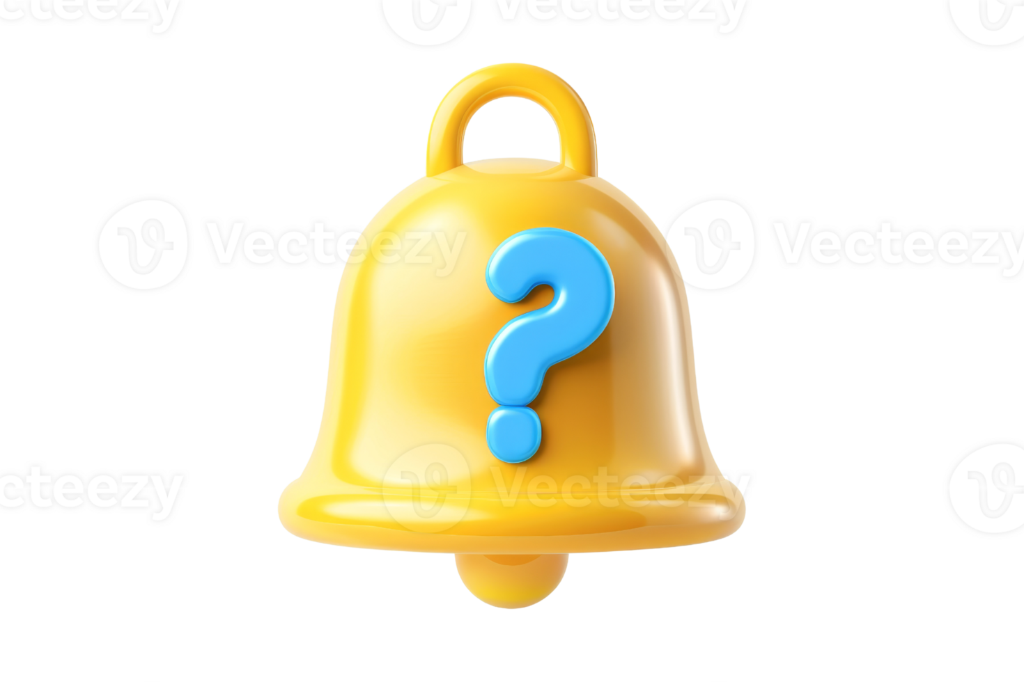3D golden bell with a blue question mark on a black background. png