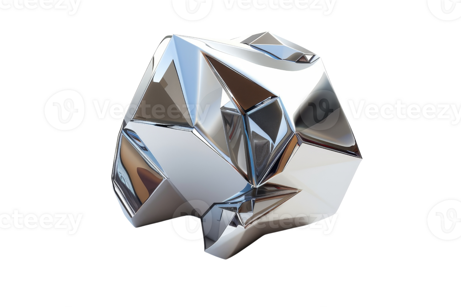 3D rendering of a shiny silver crumpled metal ball. png