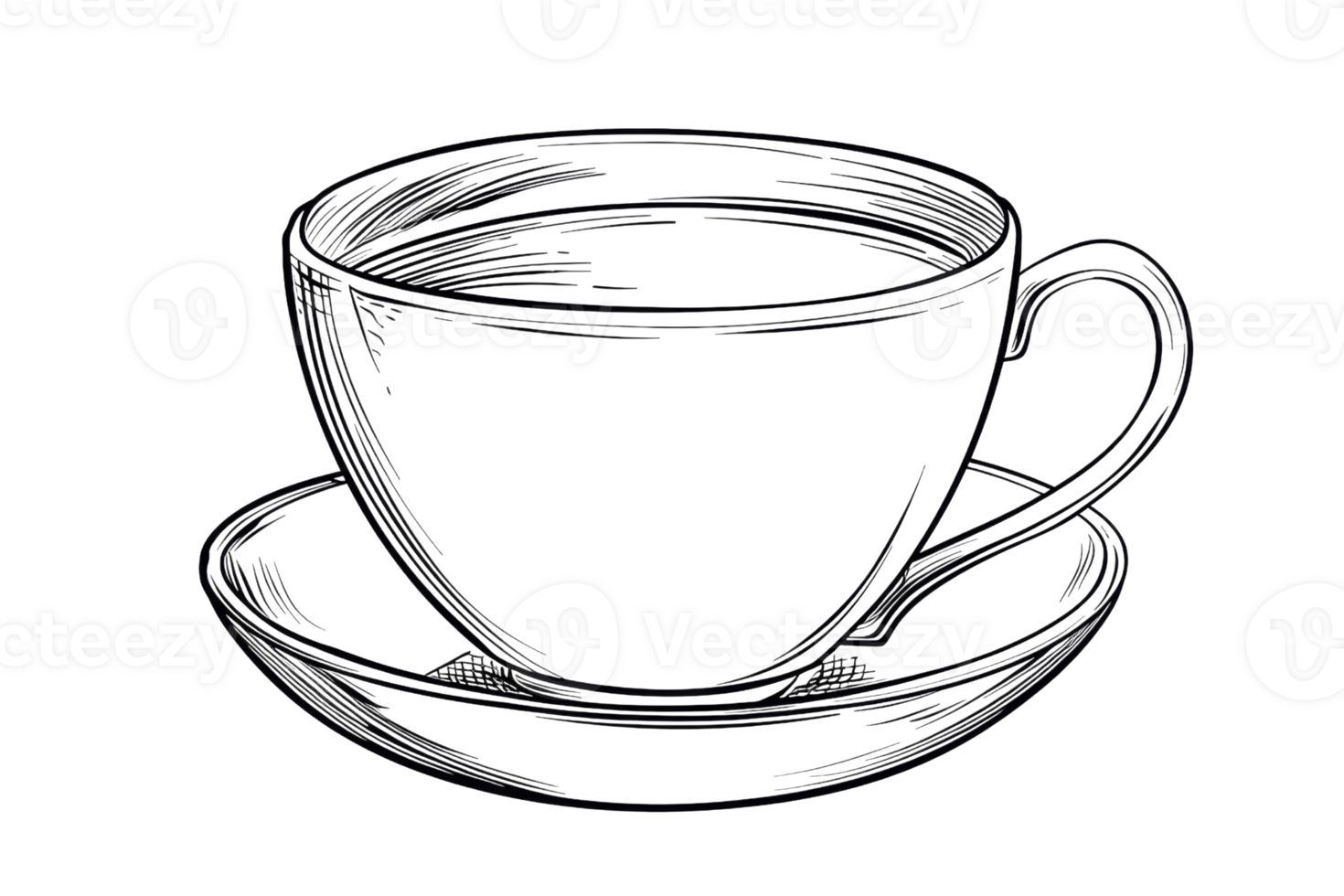 A cup of coffee on a saucer. The cup is black and the saucer is white. The coffee is hot and steaming. png