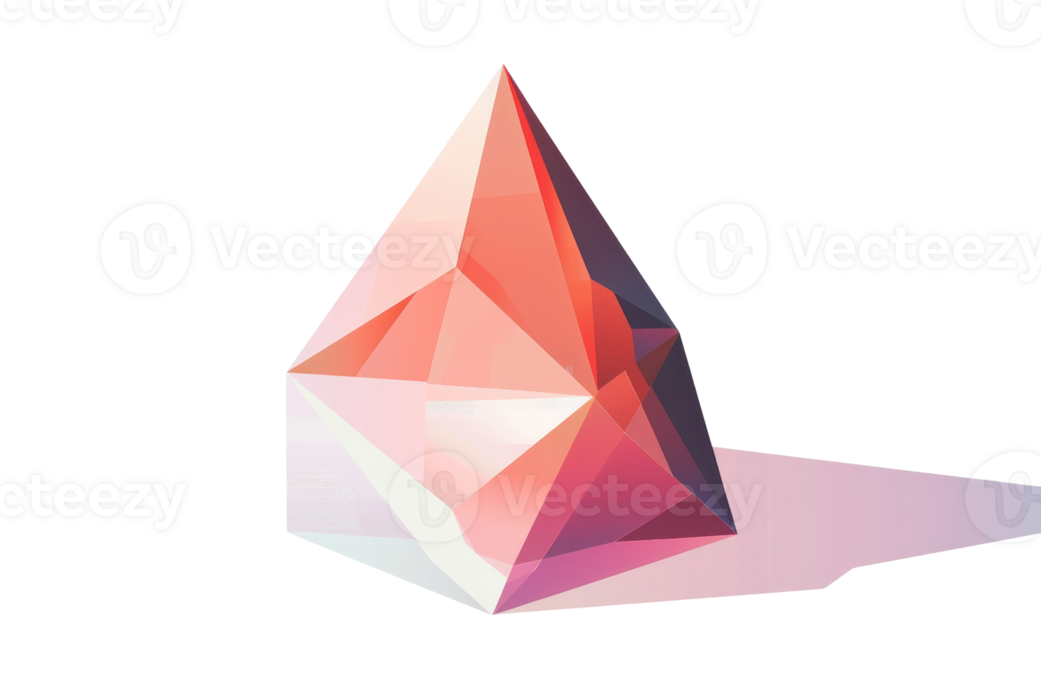 A glowing pink crystal on a reflective surface. png