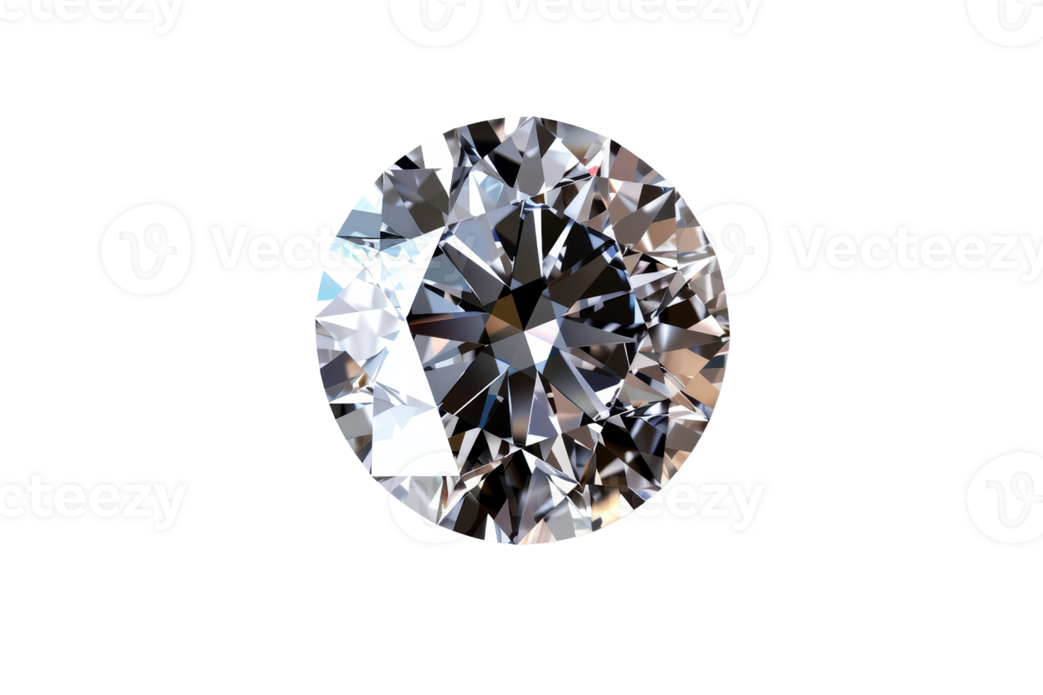 Close-up image of a brilliant round diamond with sparkling facets. Ideal for jewelry, luxury, and gem-related designs. png