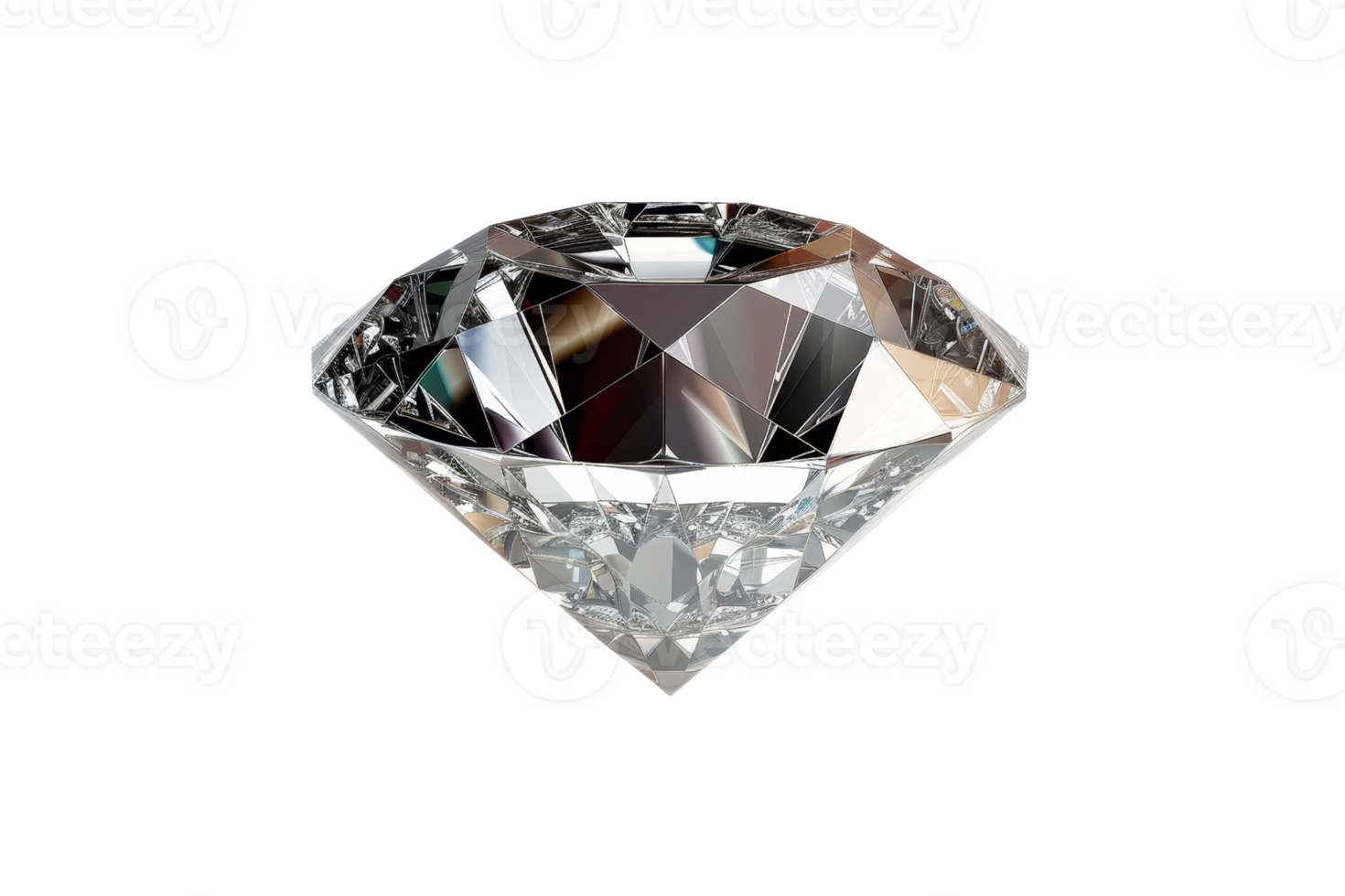 Close-up of a clear, faceted diamond with high clarity and brilliance, showcasing intricate cuts and stunning reflections on a transparent background. png