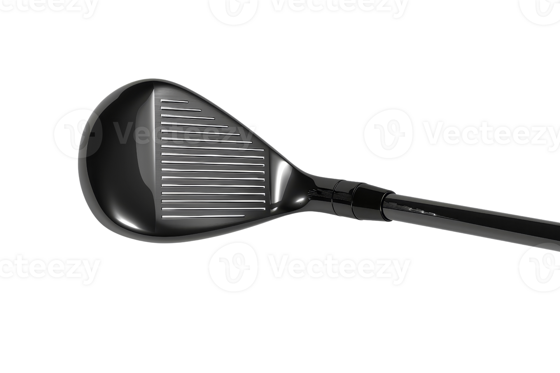 Closeup of a modern golf club head isolated on transparent background