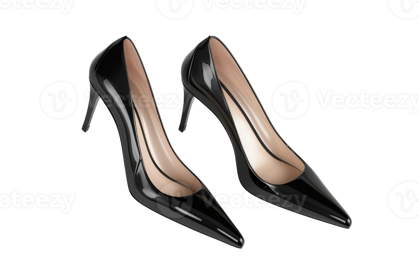 Elegant black high-heeled shoes with a glossy finish, perfect for formal events and special occasions. png
