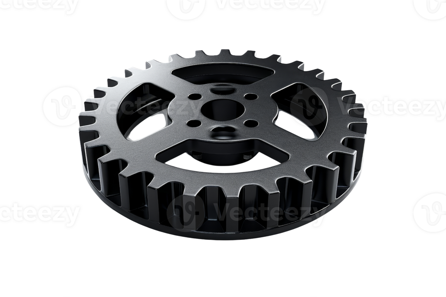 High-quality 3D rendering of a black metal gear on a transparent background. Perfect for industrial, mechanical, and engineering designs. png