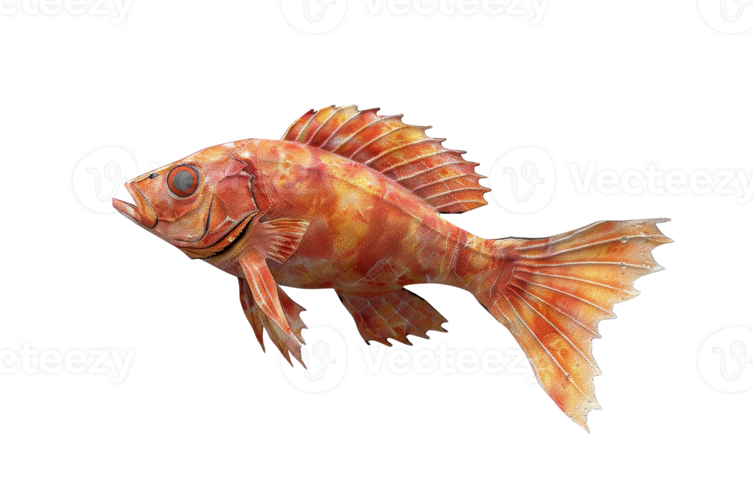 3D rendering of a colorful red fish with intricate scales and fins, isolated on a transparent background. aquatic marine life. png
