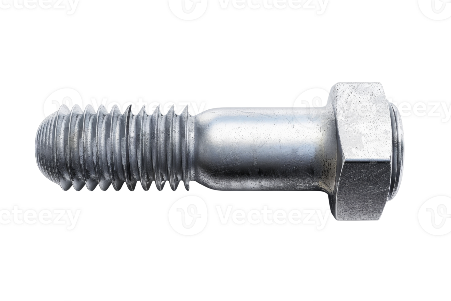 A close-up image of a metal bolt screw, showcasing the intricate threading and hexagonal head design suitable for various construction projects. png
