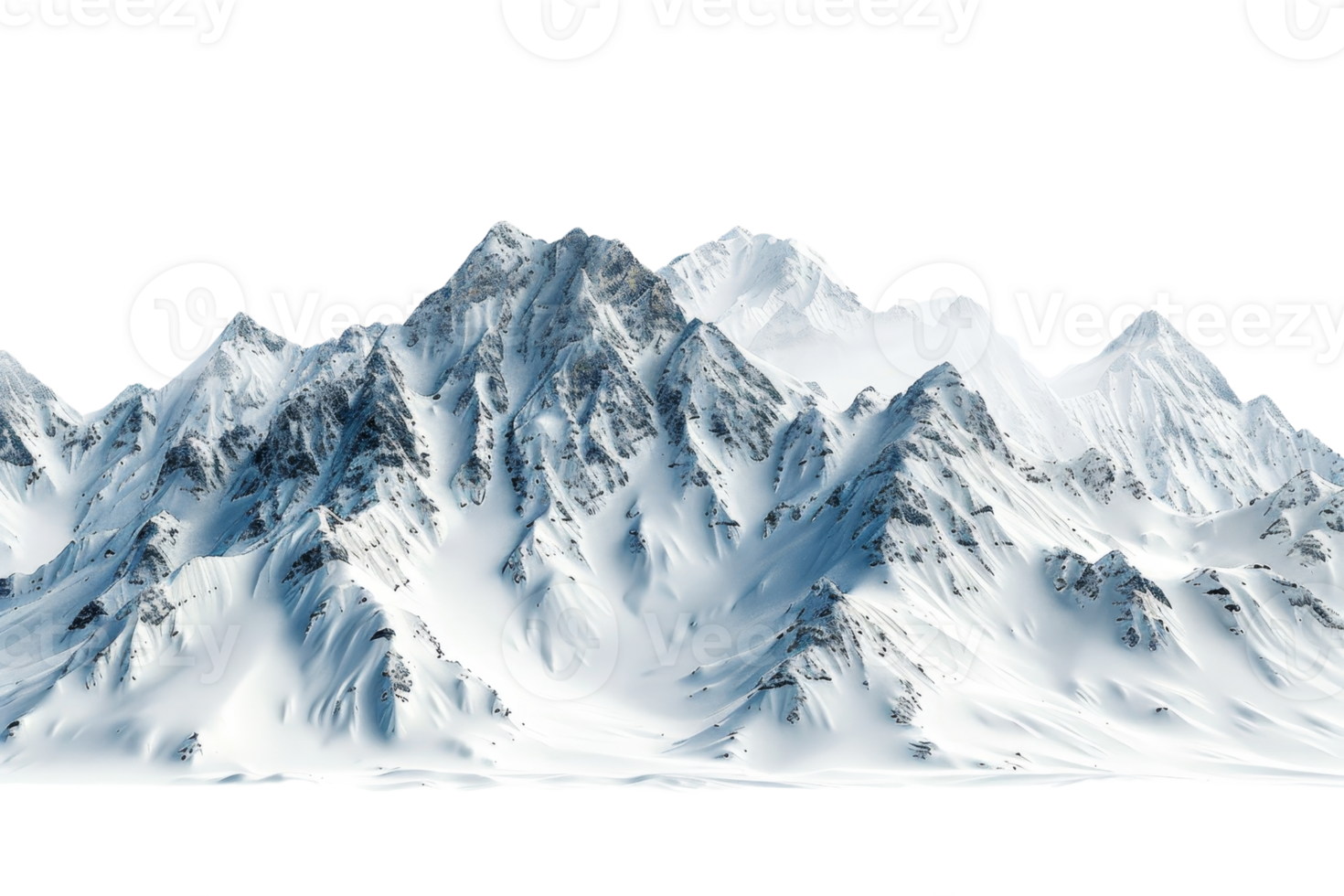 A beautiful snowy mountain range with clear blue skies in the background, showcasing the majestic peaks and serene winter scenery. png