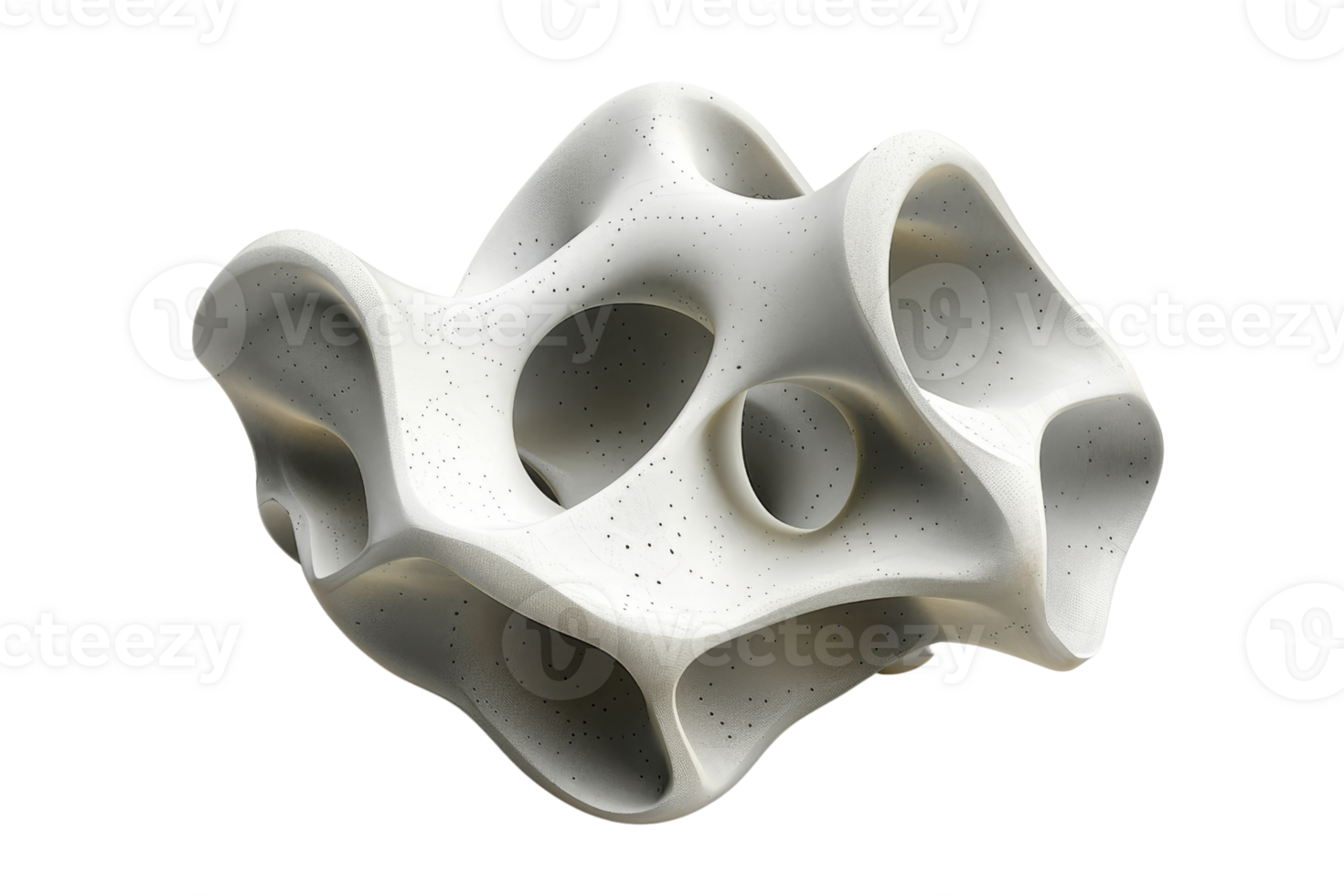 Abstract 3D sculpture with organic shapes and large holes, showcasing modern design and artistic expression in a smooth, white material. png