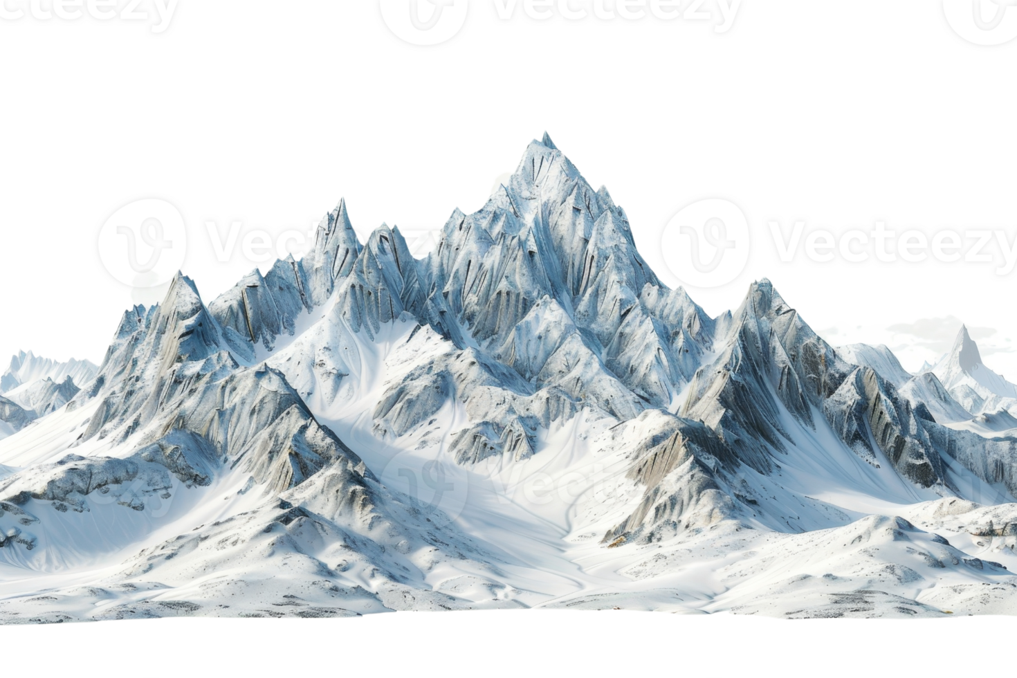 A stunning snowy mountain range with sharp peaks and rugged terrain, showcasing the natural beauty and majesty of winter landscapes. png