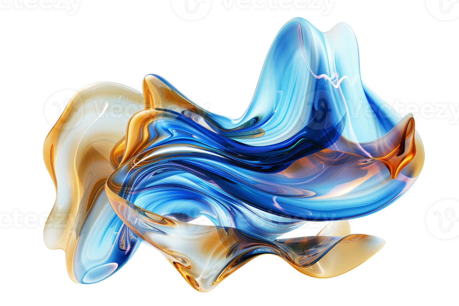 Abstract fluid art with flowing blue and orange forms, creating a dynamic and vibrant visual experience. png