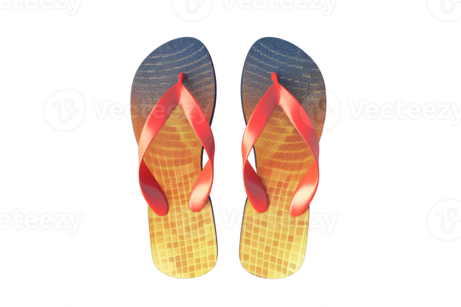 Bright summer flip-flops with a stylish color gradient and red straps, perfect for beach outings and casual wear. png