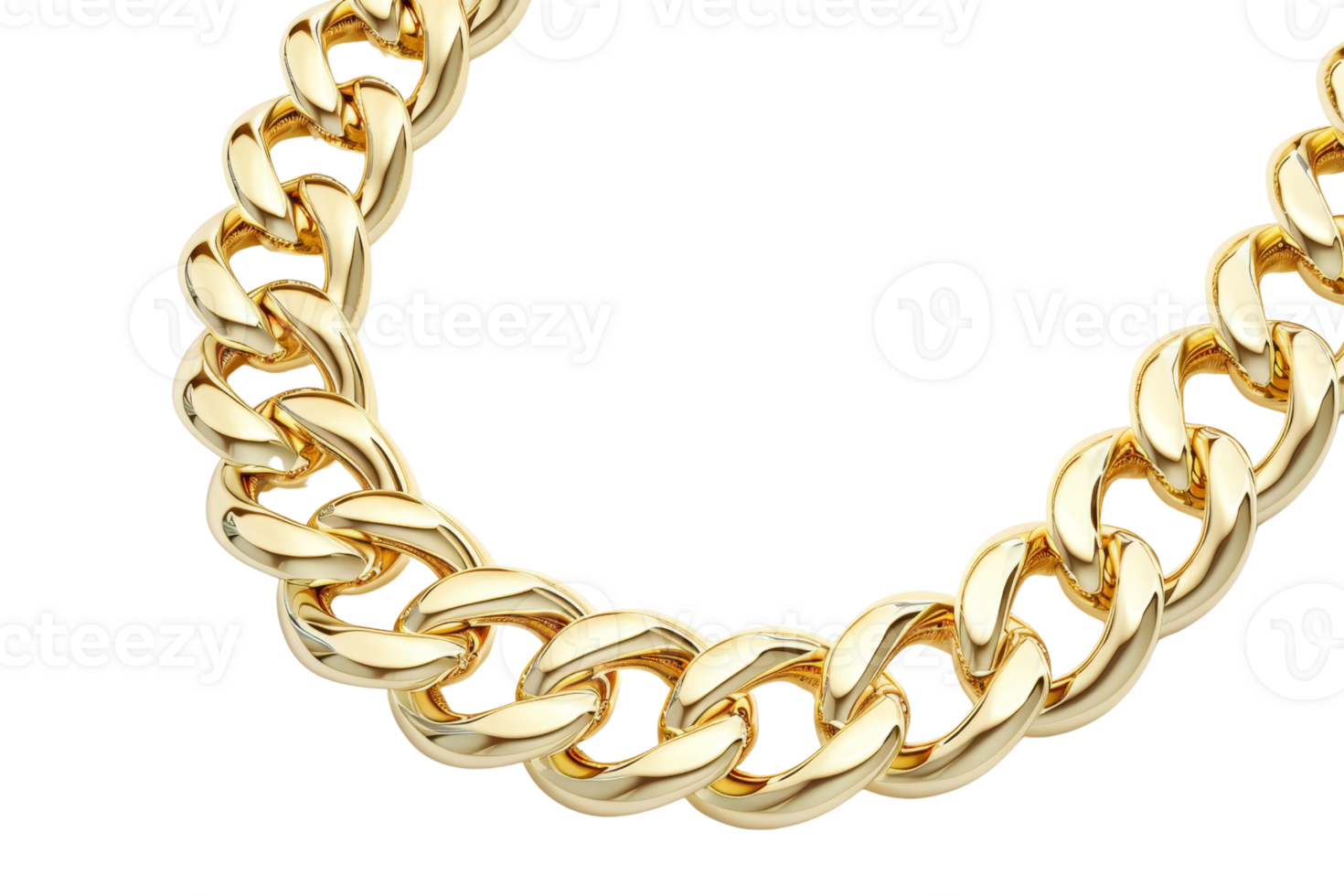 Close-up of a luxurious gold chain necklace with interlocking links, showcasing elegant design and rich colors perfect for fashion and jewelry themes. png