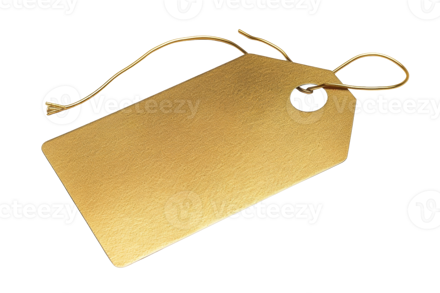 Blank golden tag tied with a thin rope. png