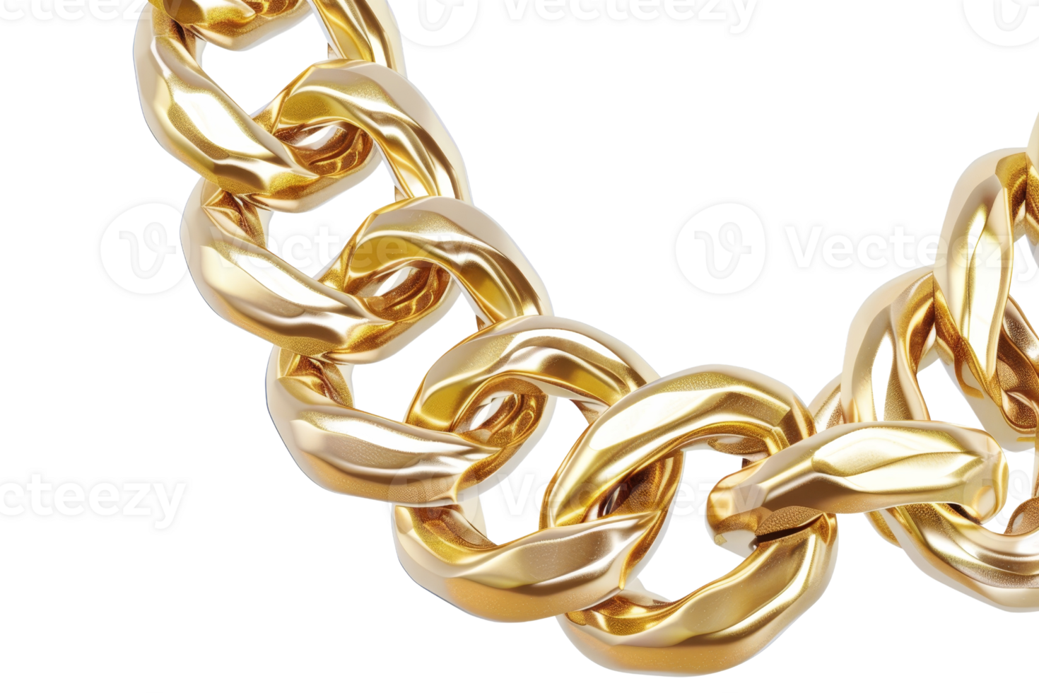 Close-up of a luxurious gold chain with interlocking links, showcasing intricate design and opulent elegance on a transparent background. png