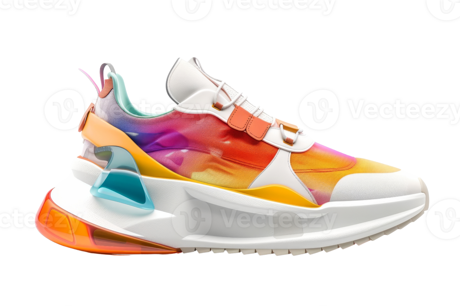Colorful, modern sneaker with a vibrant design, offering rich hues and unique fashion. Perfect for sports, casual wear, and street style. png