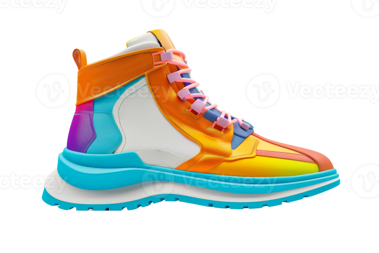 Colorful artistic high-top sneaker with vibrant design and bold colors, perfect for sportswear and fashion enthusiasts. png