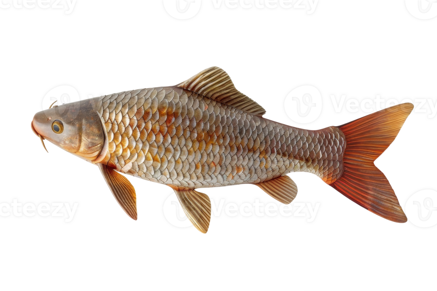 Colorful fish with orange and silver scales isolated on a transparent background. showcasing detailed and vivid texture. png