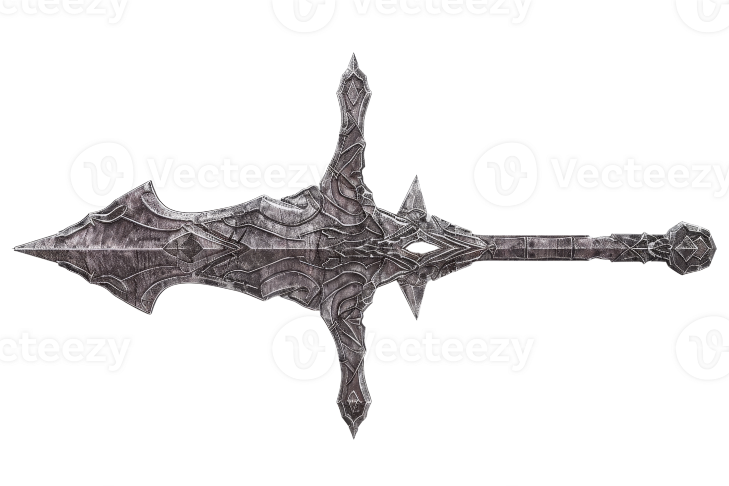 Intricately designed medieval sword with a detailed blade and handle, perfect for fantasy or historical themed projects and artwork. png