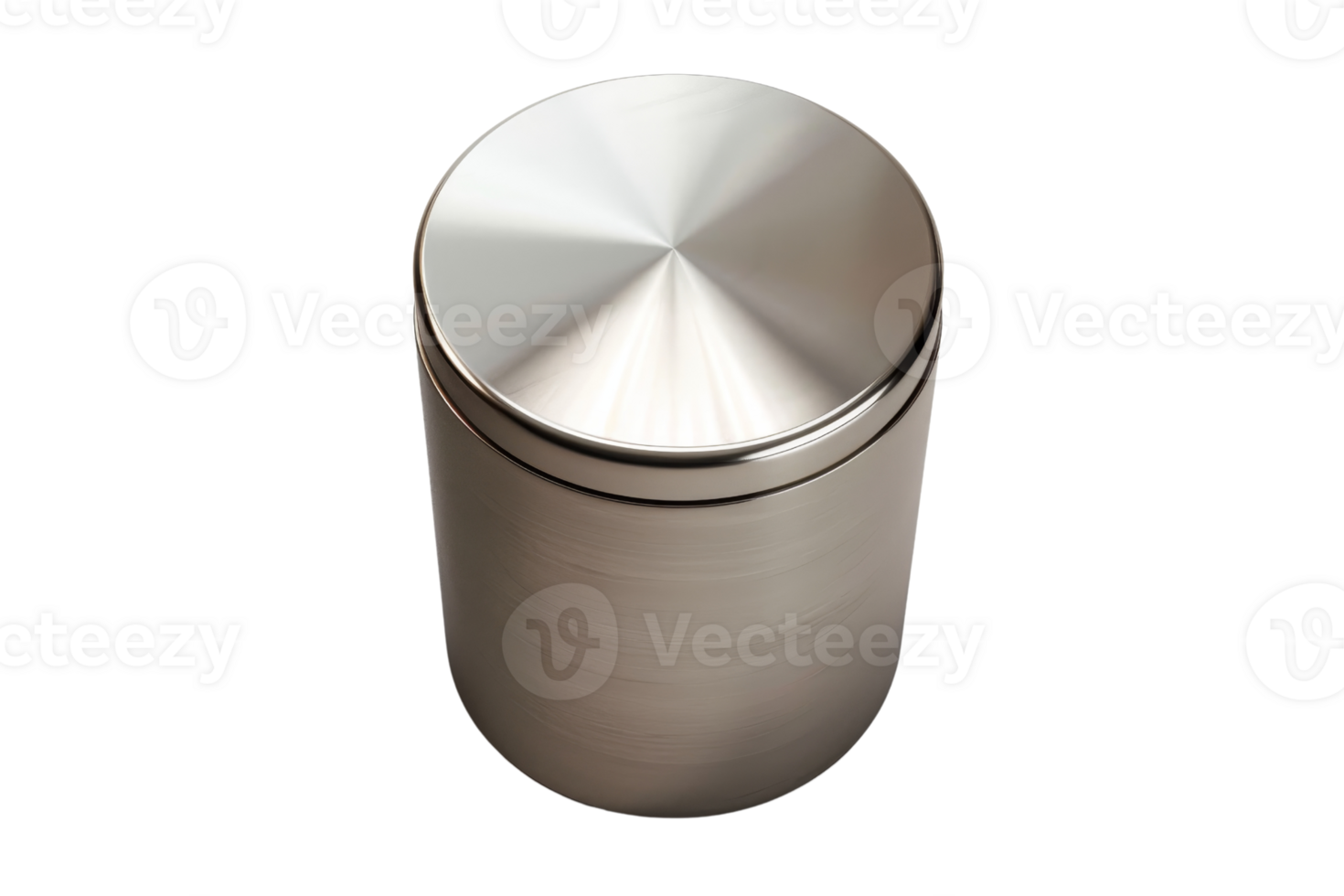 Metallic cylindrical container with a reflective surface and a sleek design, perfect for storage or decoration purposes. png