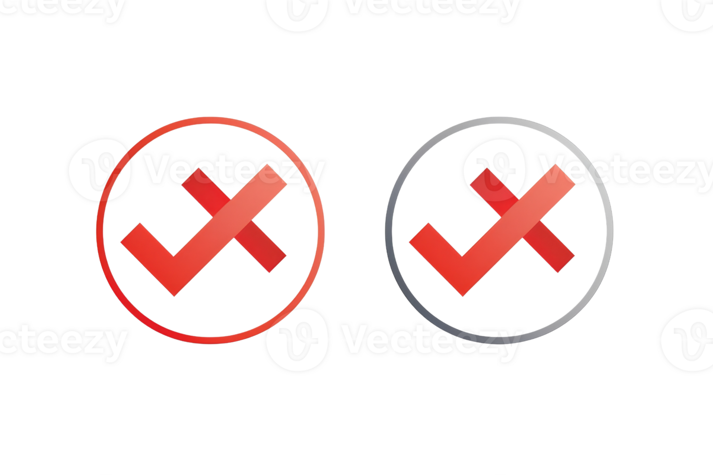 Red and gray circle with a check mark and a cross mark. png