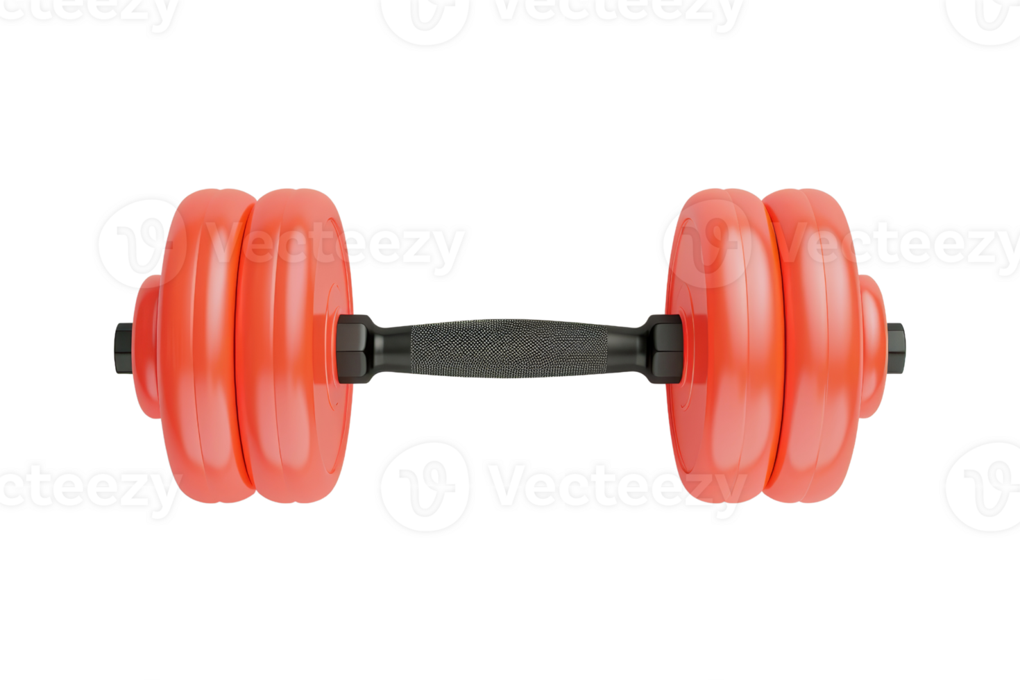 red dumbbell with a black handle for weight training and fitness, isolated on a transparent background. suitable for gym and workout concepts. png
