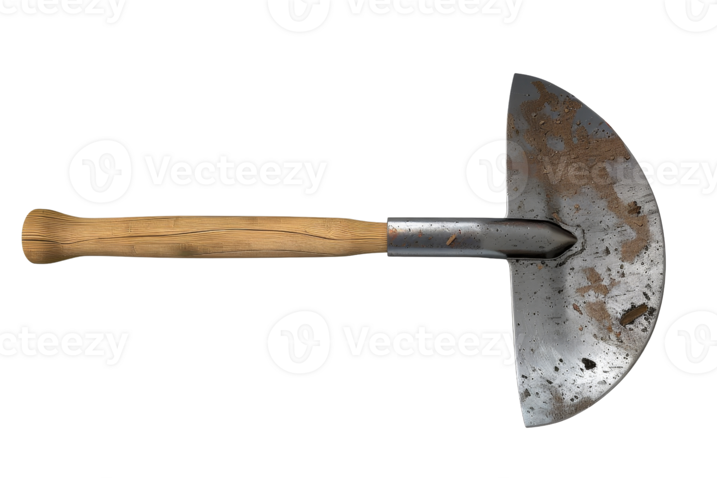 Old and well-used vintage sickle with a wooden handle, showcasing rustic wear and craftmanship, isolated on a transparent background. png