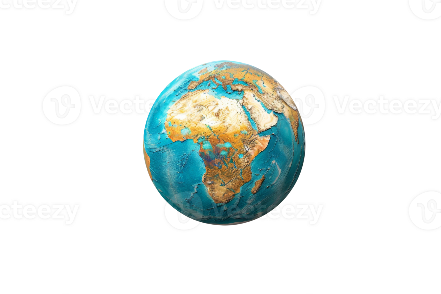 Realistic depiction of Earth highlighting Africa and surrounding oceans, showcasing detailed continents and vibrant colors against a transparent background. png