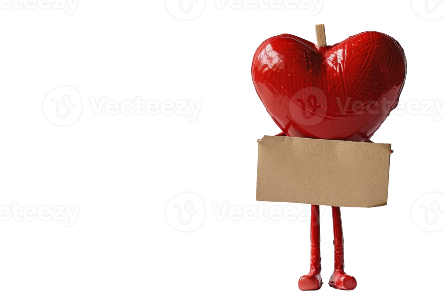 Red heart-shaped character holding a blank sign with copy space on a transparent background. perfect for love or Valentine's Day themed designs. png