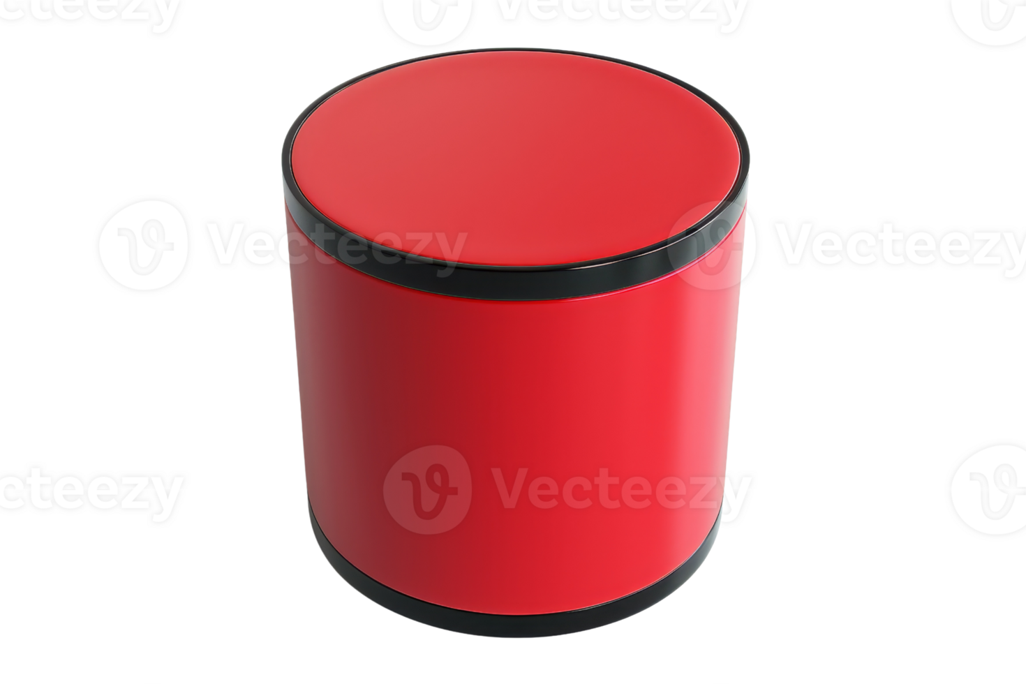 Red cylinder with black trim stands out against a transparent background. Perfect for design, packaging, and advertising concepts. png